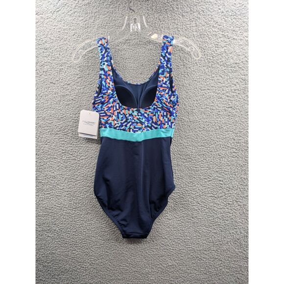 NWT Dolfin Aquashape Women's blue Print Moderate Scoop Back One Piece sz 6 - Picture 4 of 11